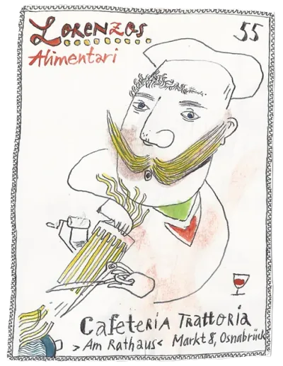 Gezeichnete Briefmarke von Lorenzos Alimentari